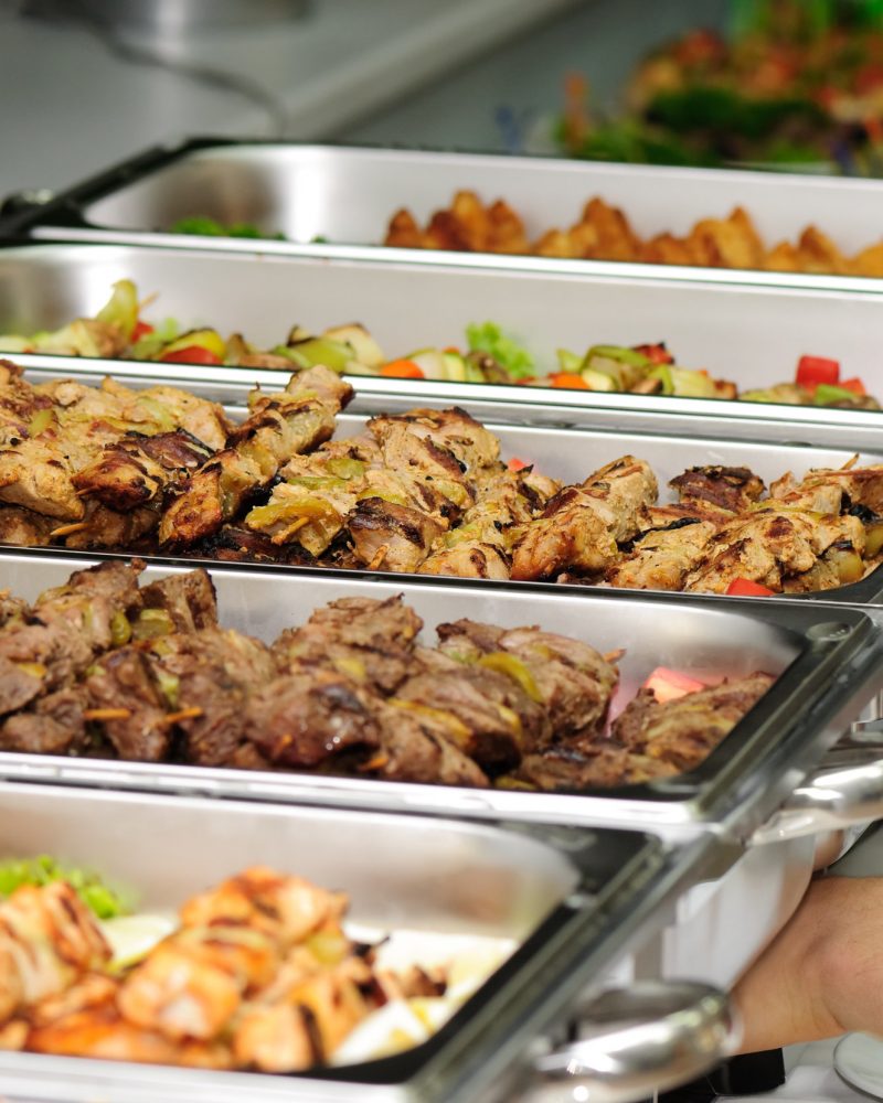banquet table with chafing dish heaters