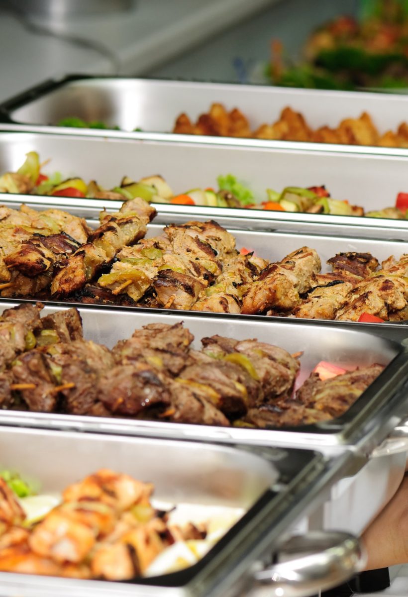 banquet table with chafing dish heaters